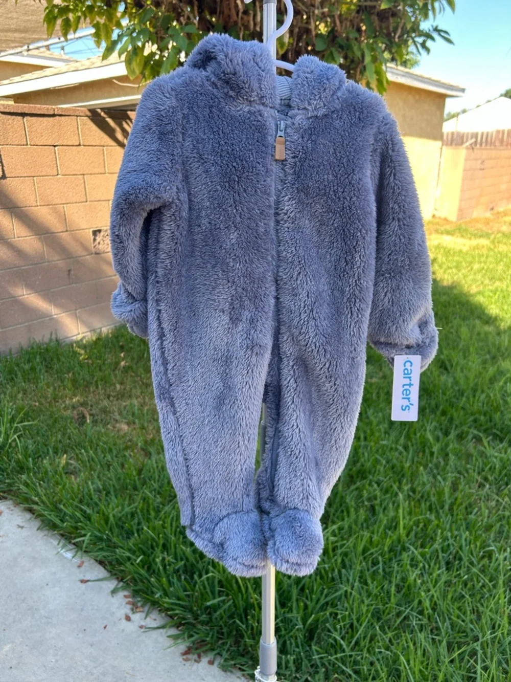 Carter's Plush Blue-Gray Bear Hooded Footed One-Piece